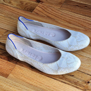 Rothy's Cream White Ballet Flats with Blue Trim